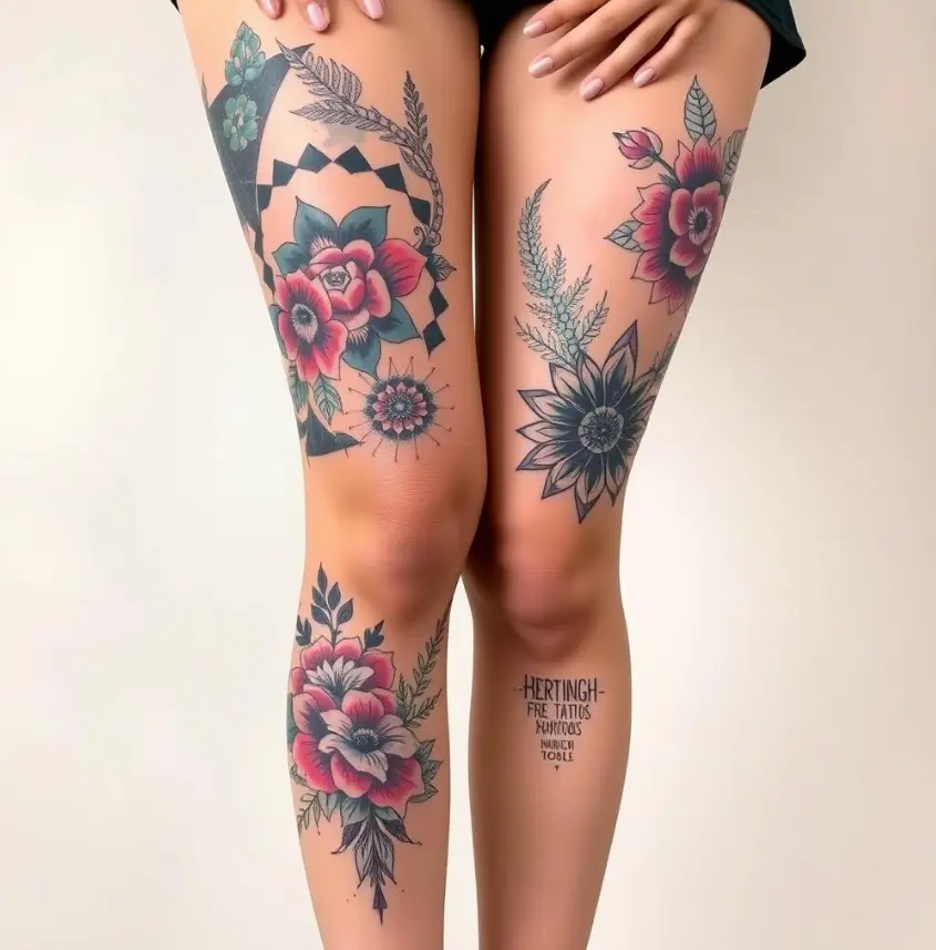 Bold and Beautiful Above Knee Tattoo Design 2