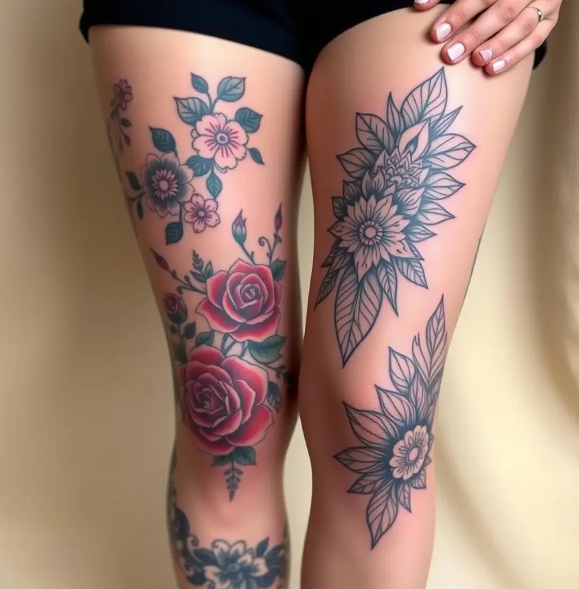 Bold and Beautiful Above Knee Tattoo Design 3
