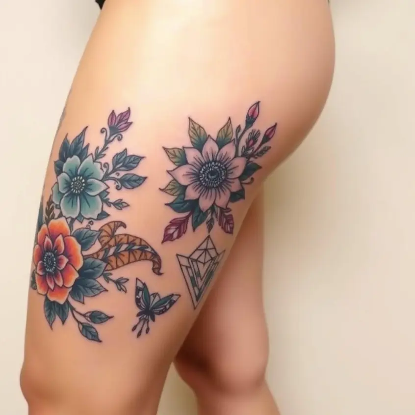 Bold and Beautiful Above Knee Tattoo Design 4