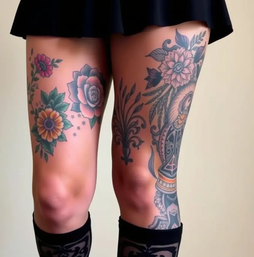 Bold and Beautiful Above Knee Tattoo Design 5
