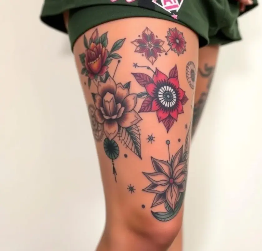 Bold and Beautiful Above Knee Tattoo Design