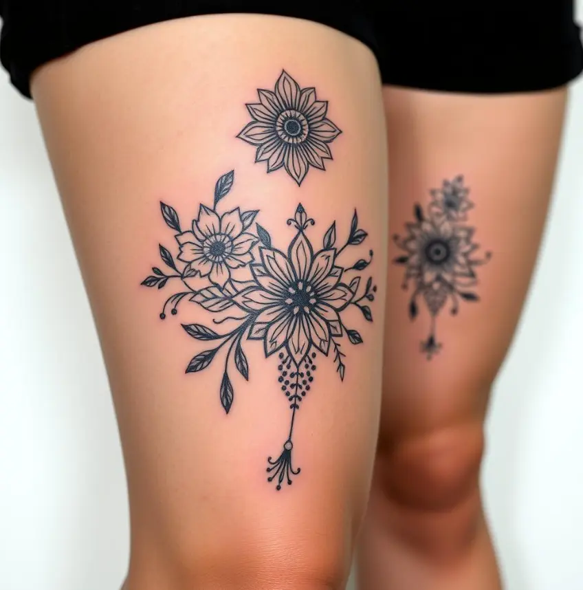 Bold and Beautiful above the knee tattoo 2