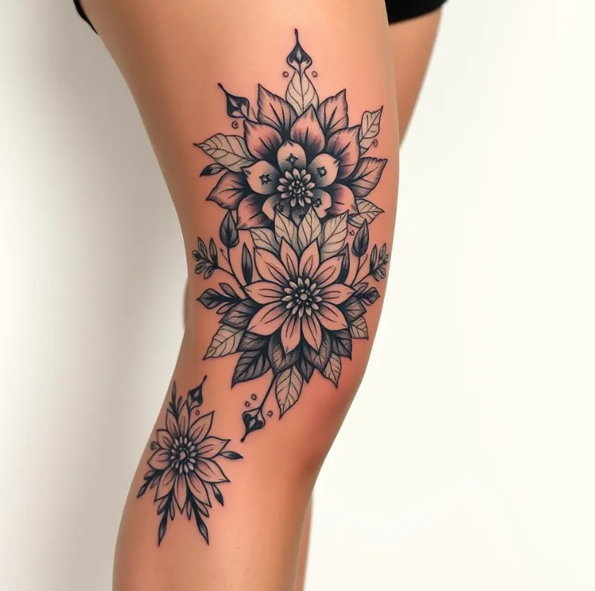 Bold and Beautiful above the knee tattoo 3