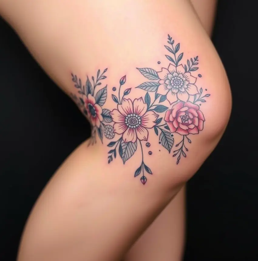 Bold and Beautiful above the knee tattoo 4