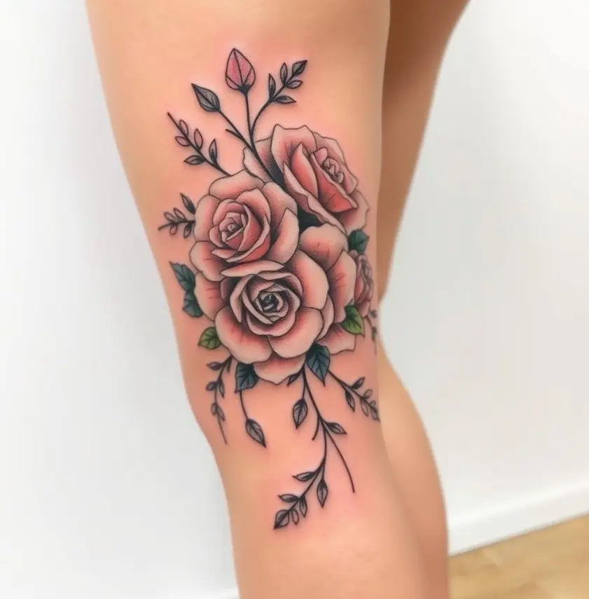 Bold and Vibrant above the knee tattoo 2