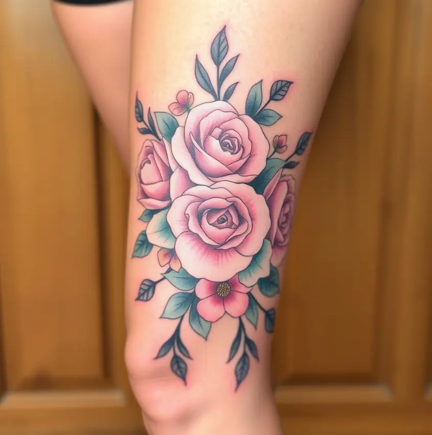Bold and Vibrant above the knee tattoo 3