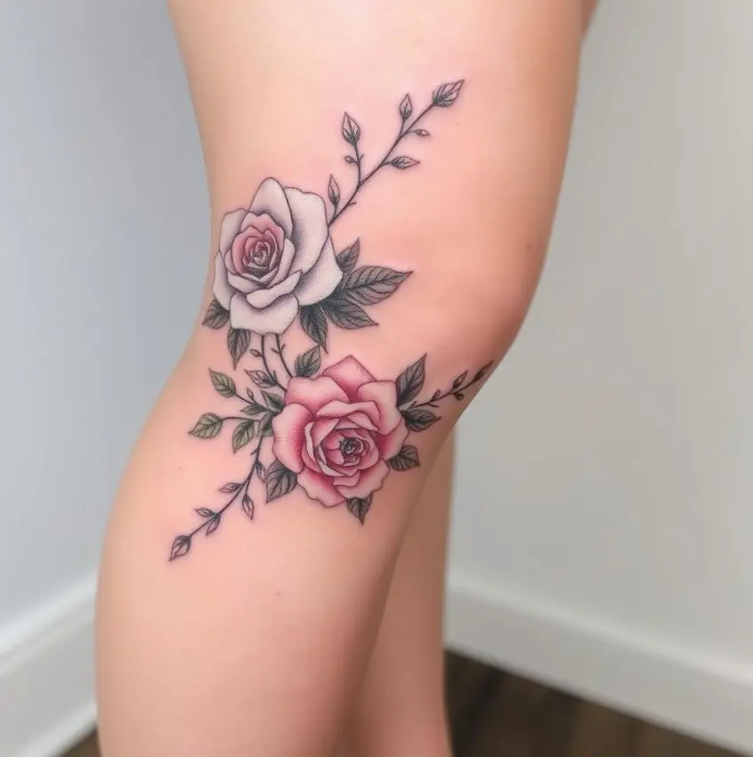 Delicate floral tattoos elegantly designed above the knee