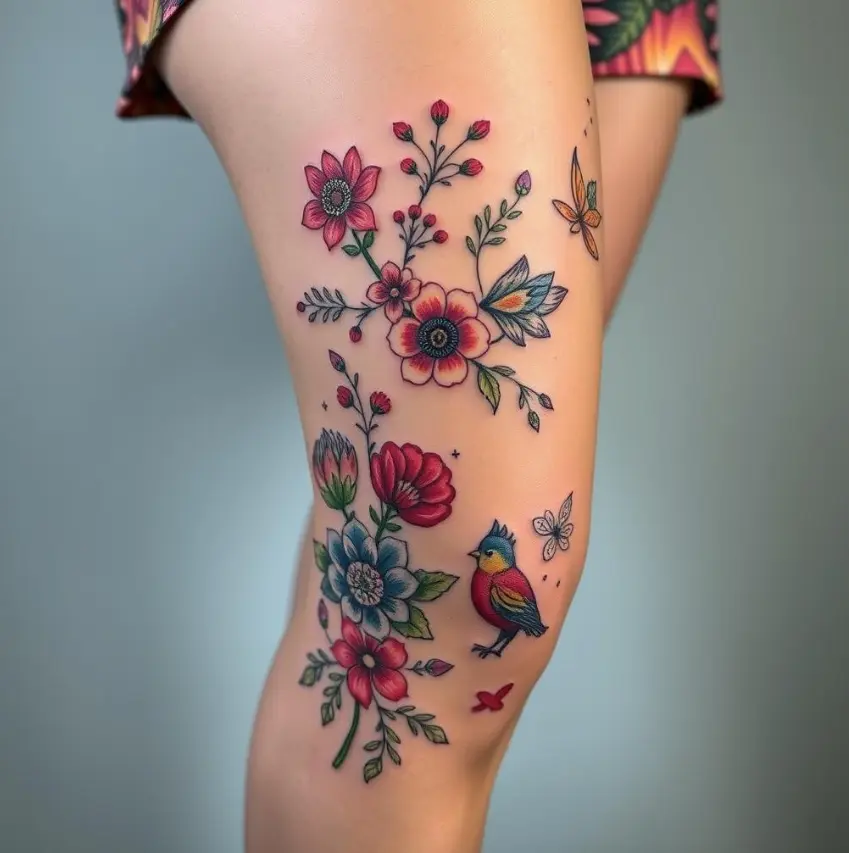 Feminine above the knee tattoo 2