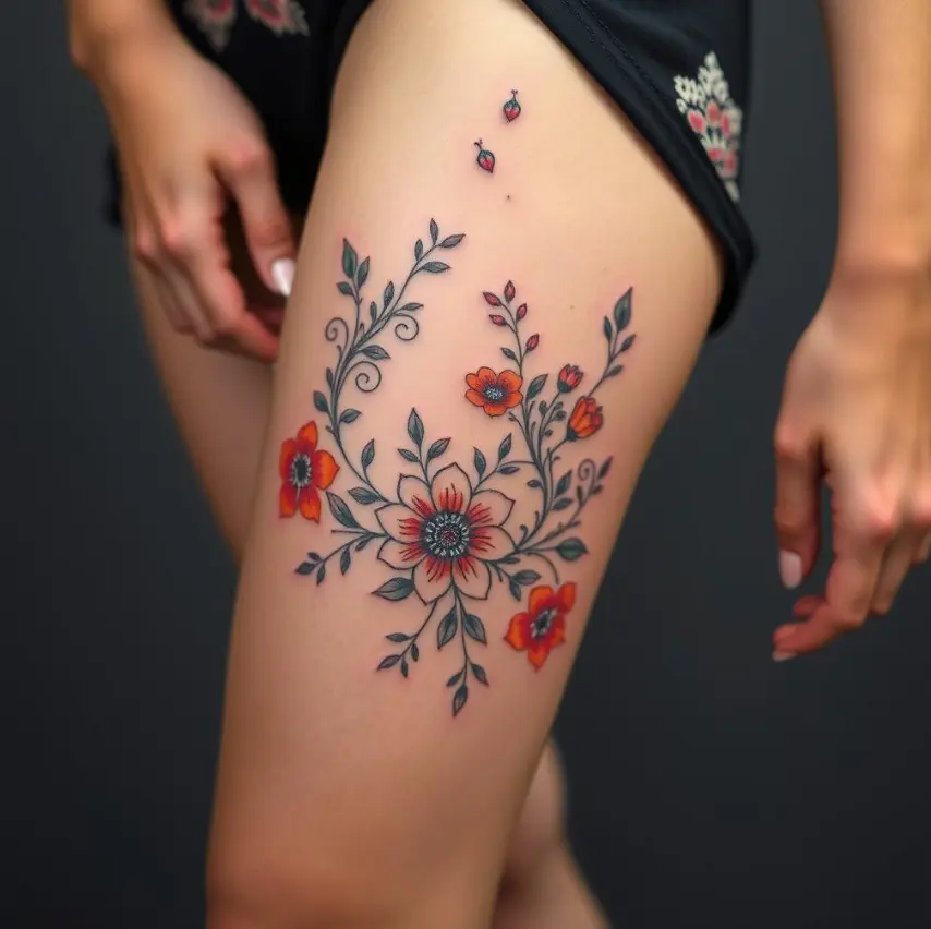 Feminine above the knee tattoo 4