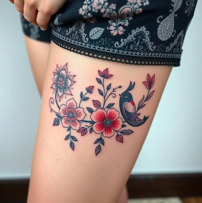 Feminine above the knee tattoo 5