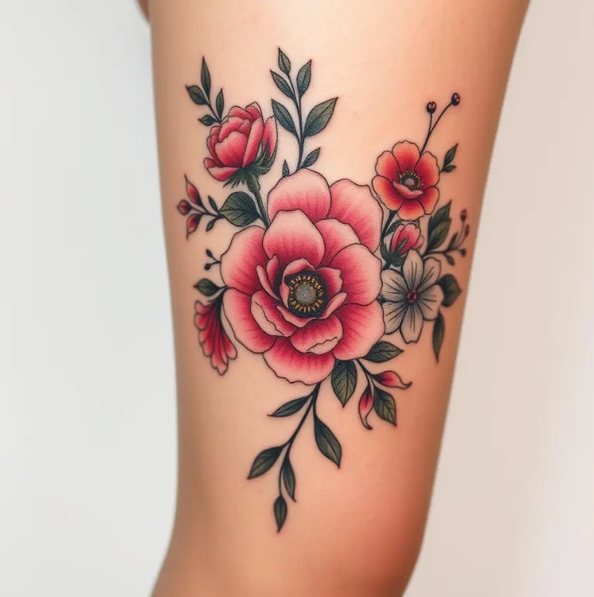 Feminine above the knee tattoo 6