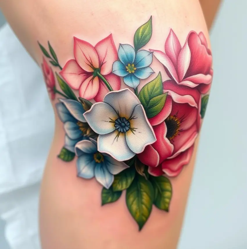 Realistic Flower Knee Tattoo 2