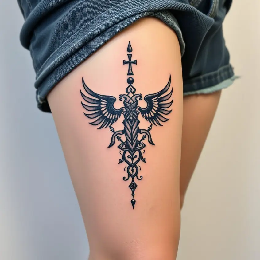 Symbolic Above Knee Tattoo Design