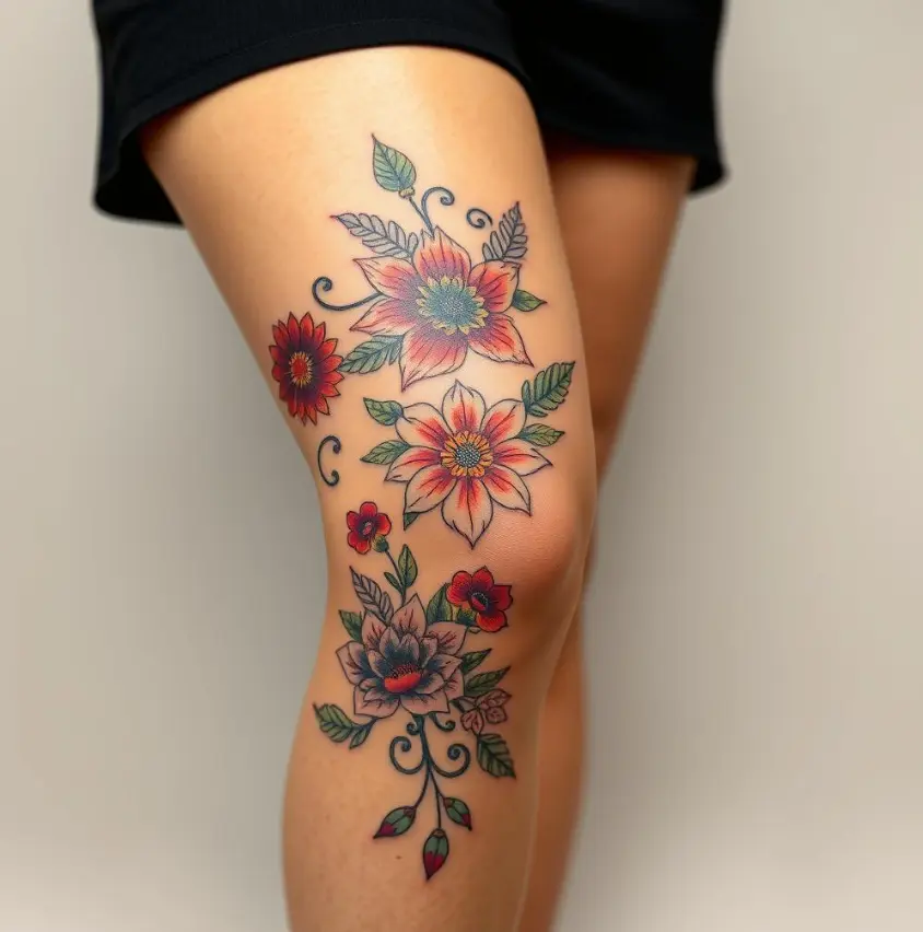 elegant above knee tattoo for women 2