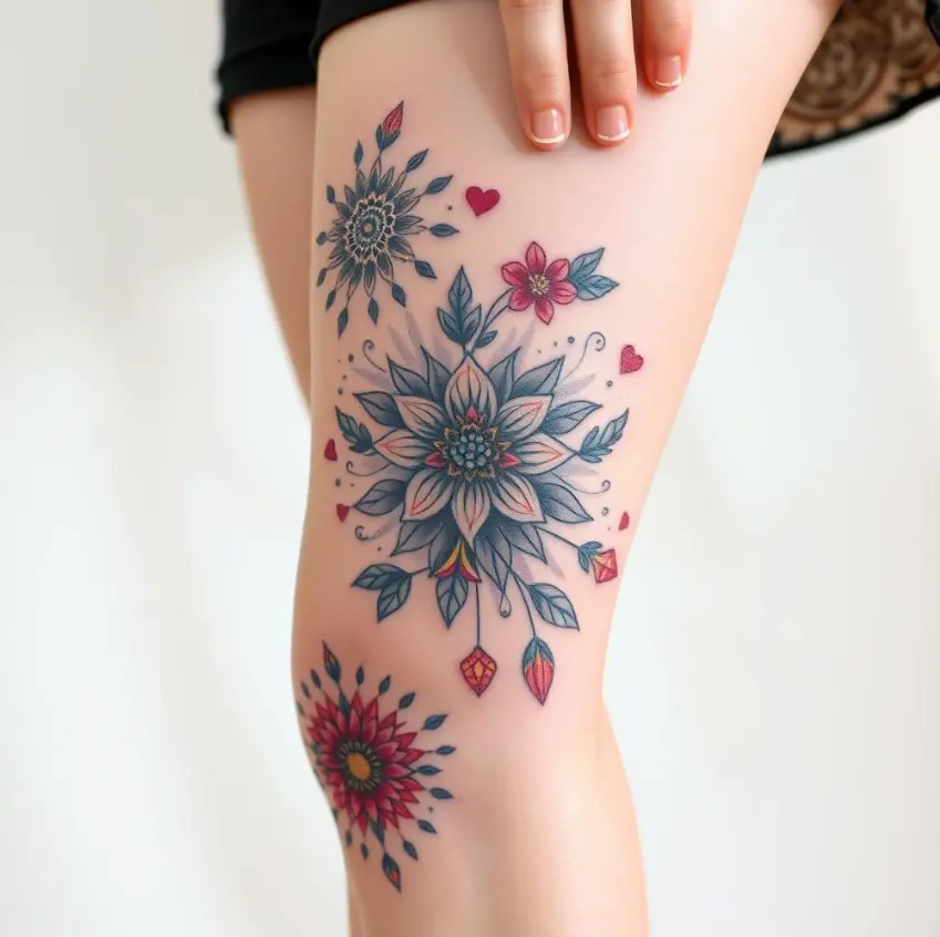 elegant above knee tattoo for women 3