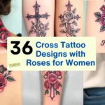 36 Cross Tattoo Designs with Roses for Women