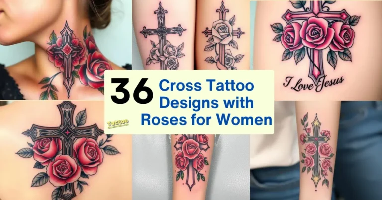 36 Cross Tattoo Designs with Roses for Women