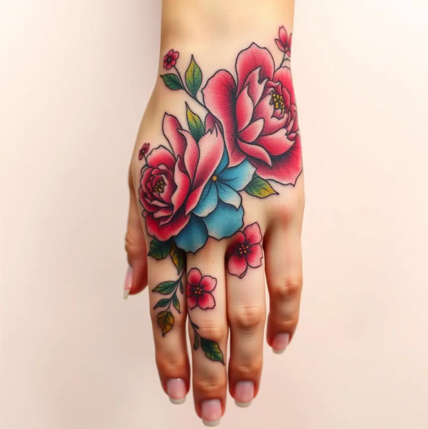 Beautiful Flower Hand Tattoo