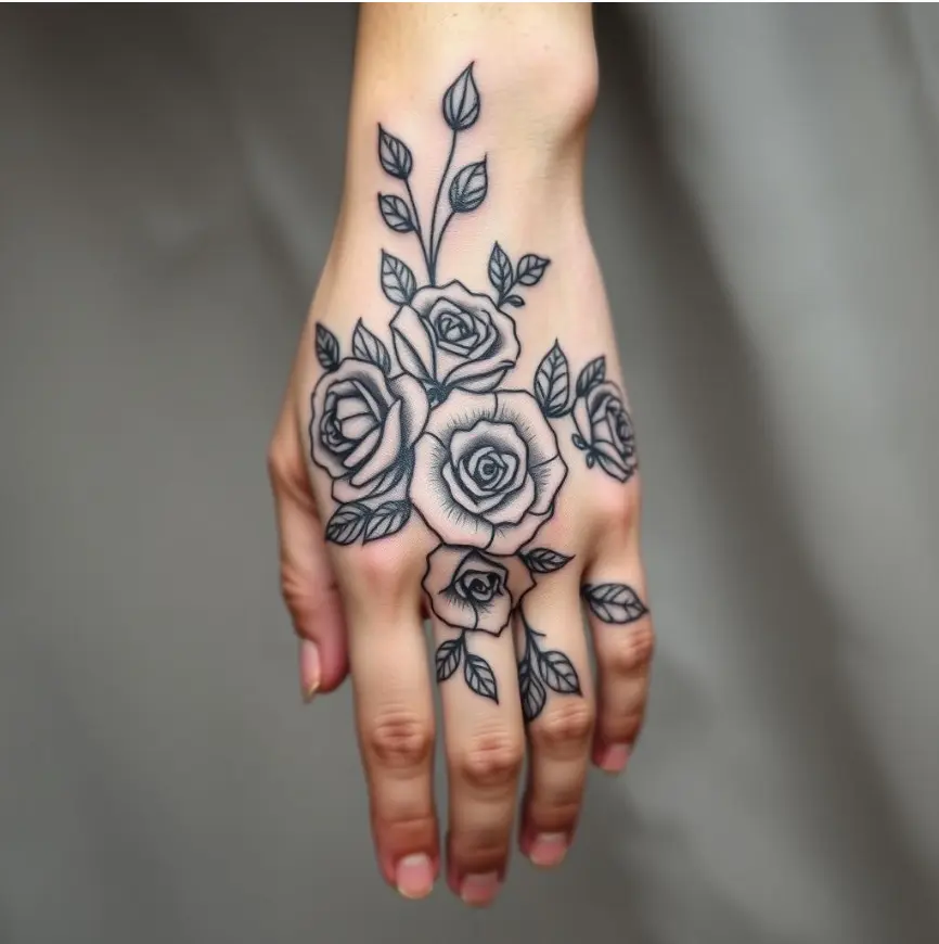 Black and Gray Floral Hand Ink