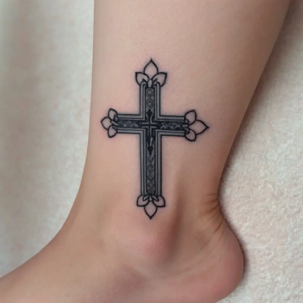 Black and Gray Small Cross Tattoo 2