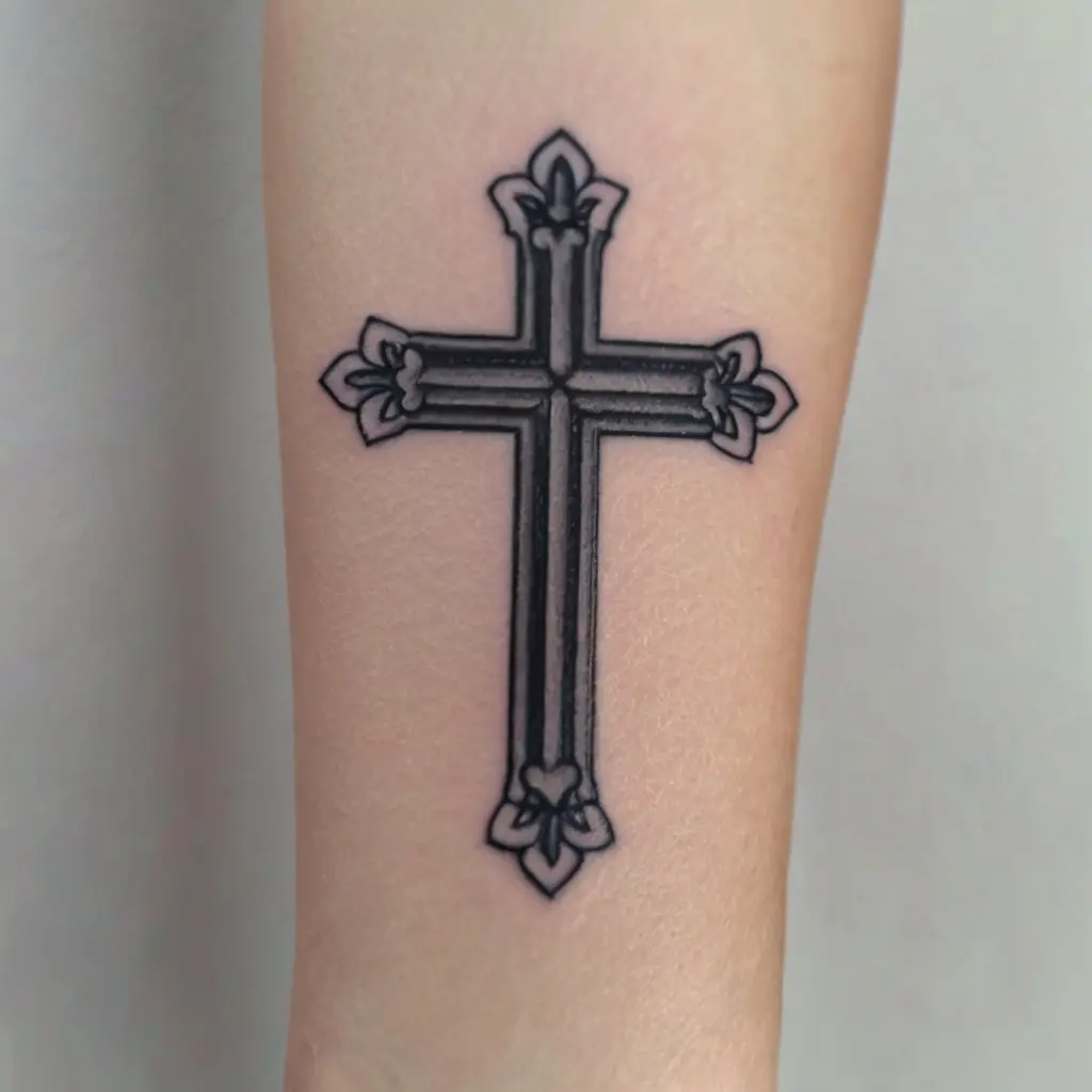 Black and Gray Small Cross Tattoo