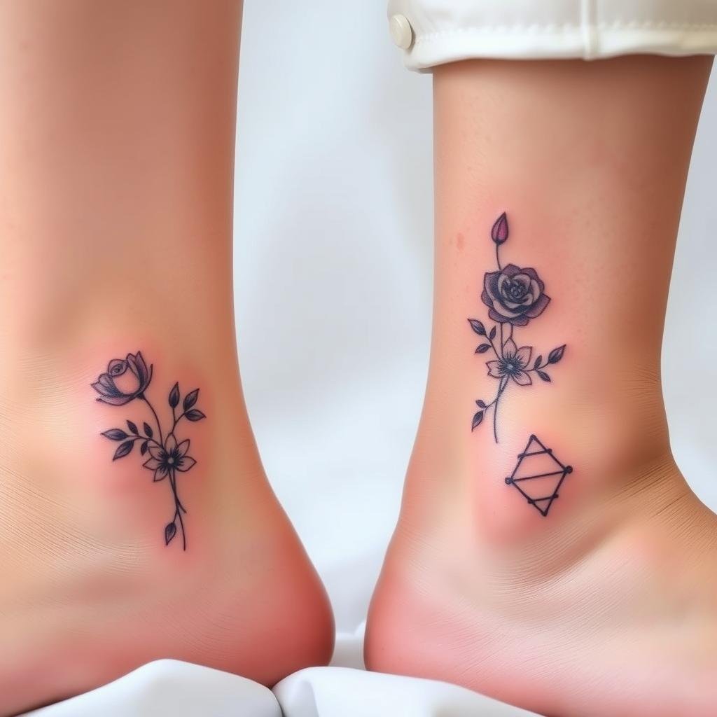 Complementary ankle tattoos