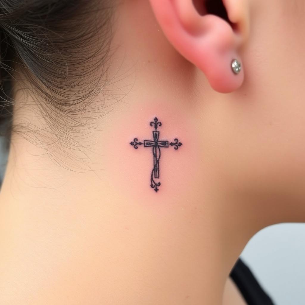 Cross Behind Ear Tattoo Ideas
