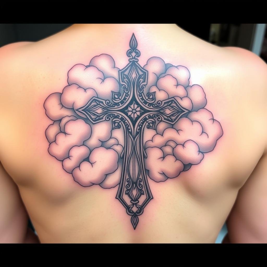 Cross with clouds tattoo cover-up ideas