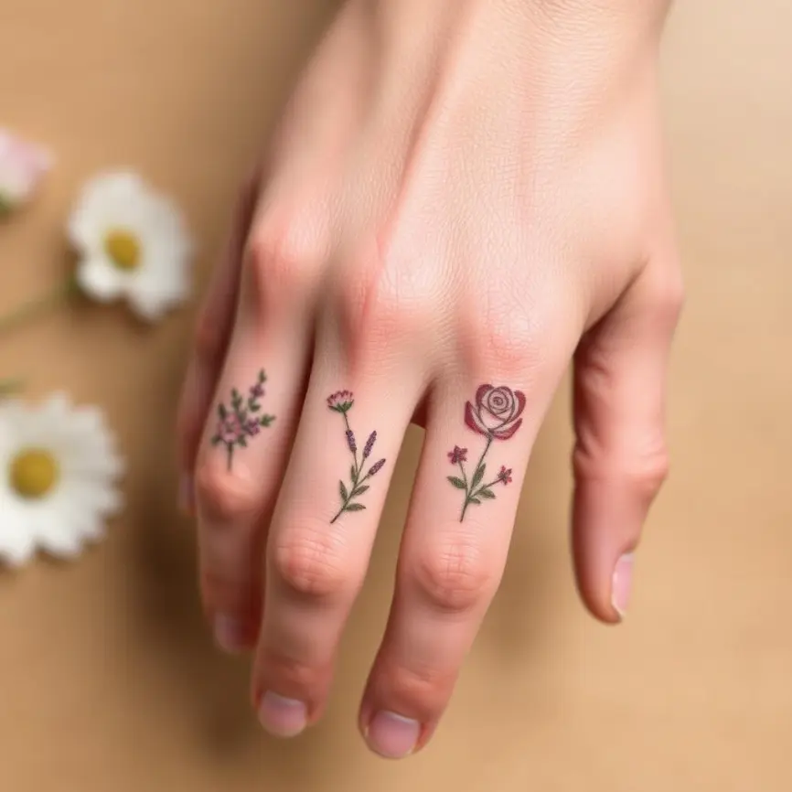 Dainty Flower Hand Tattoo