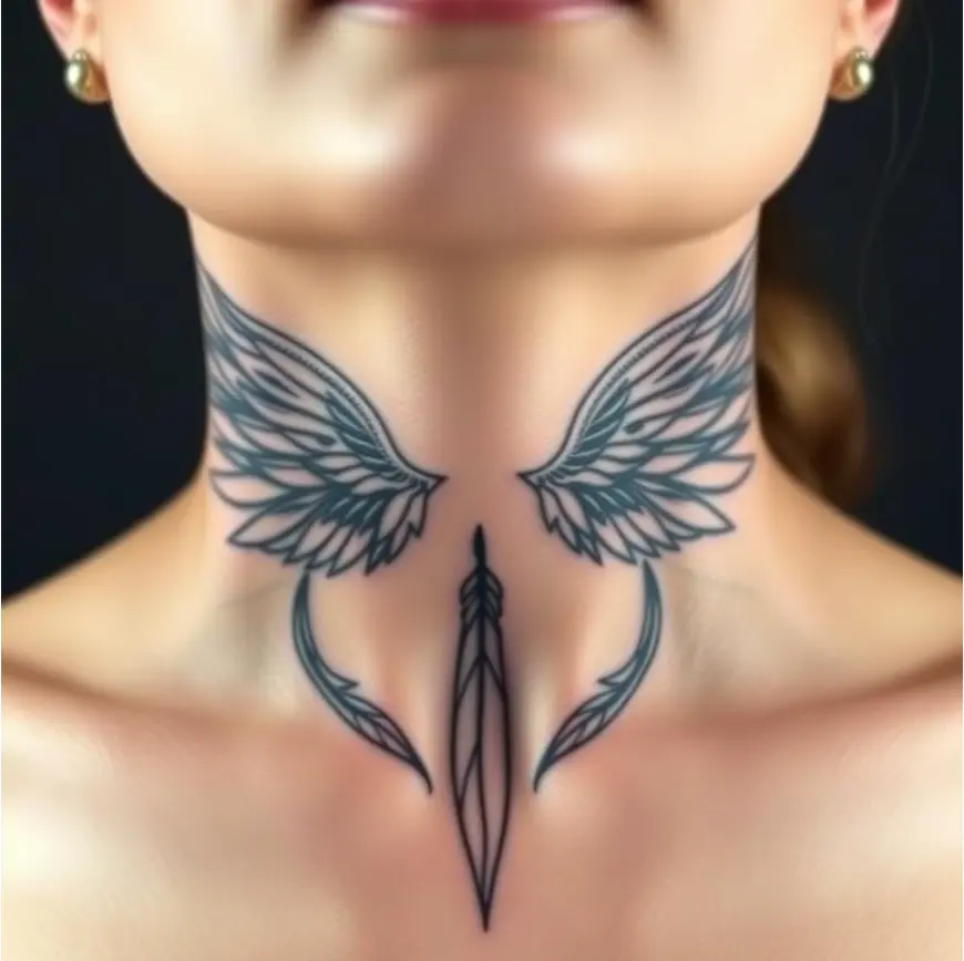 Female Front Neck Throat Tattoo 12