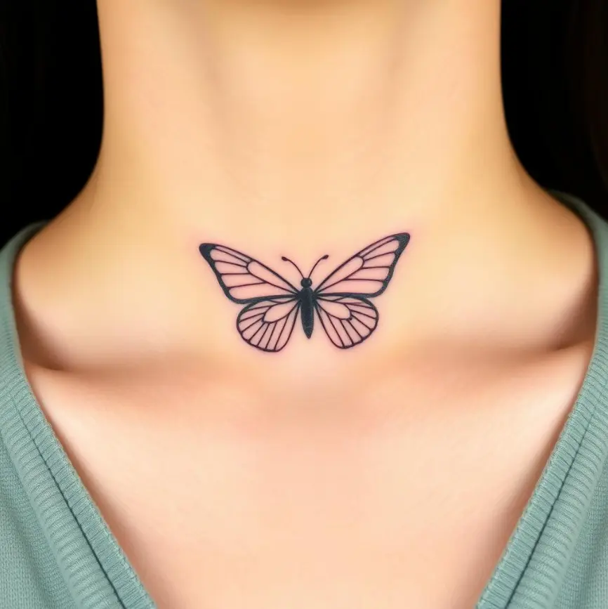 Female Front Neck Throat Tattoo 4