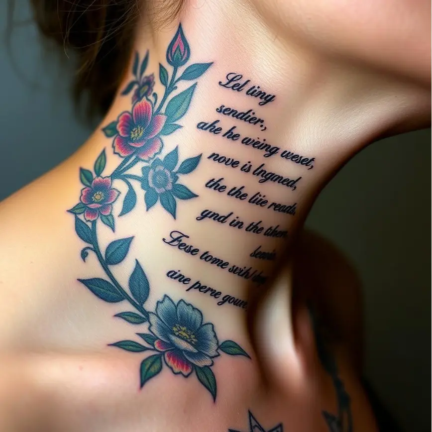 Female Front Neck Throat Tattoo 7