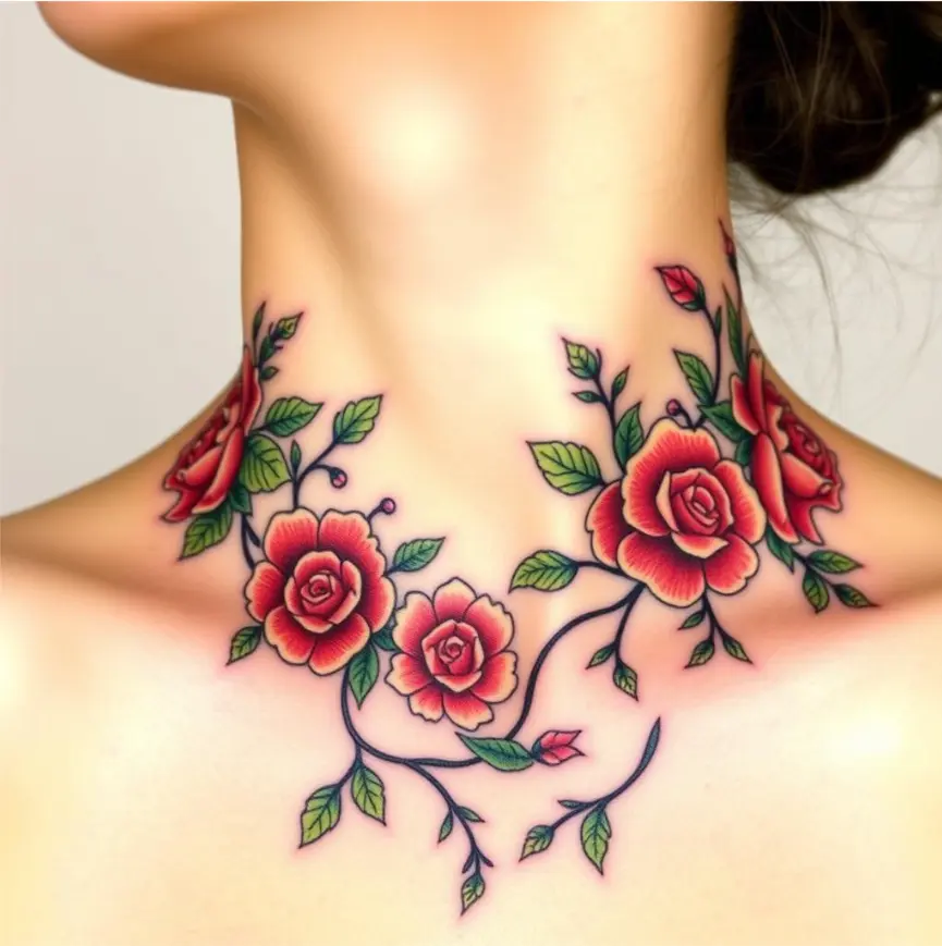 Female Front Neck Throat Tattoo 9