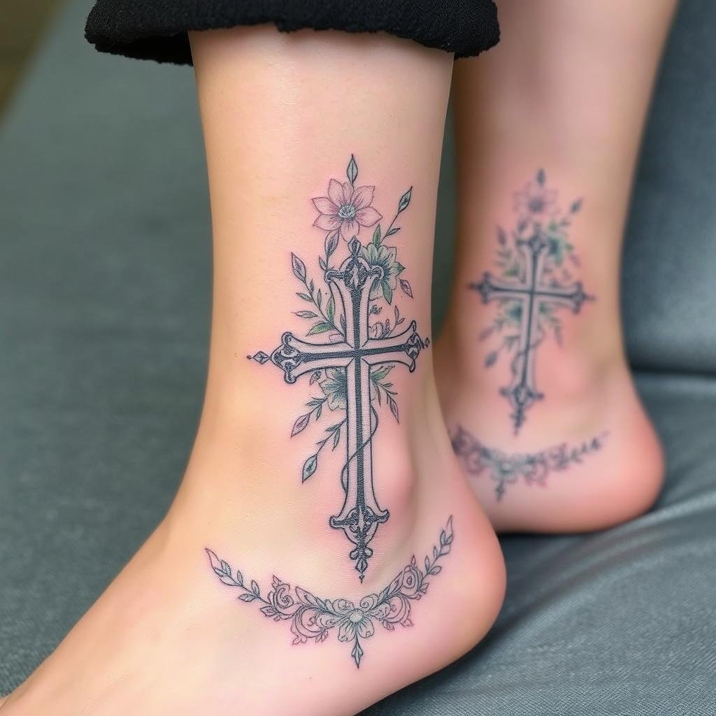 Feminine Cross Ankle Tattoos