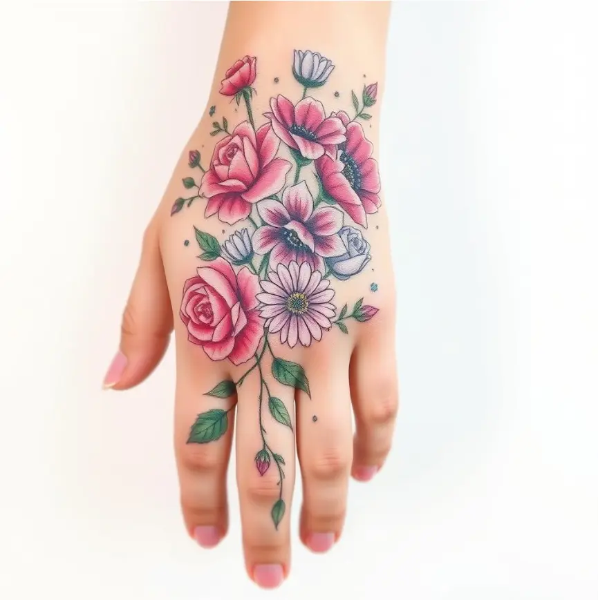 Feminine Floral Hand Tattoo
