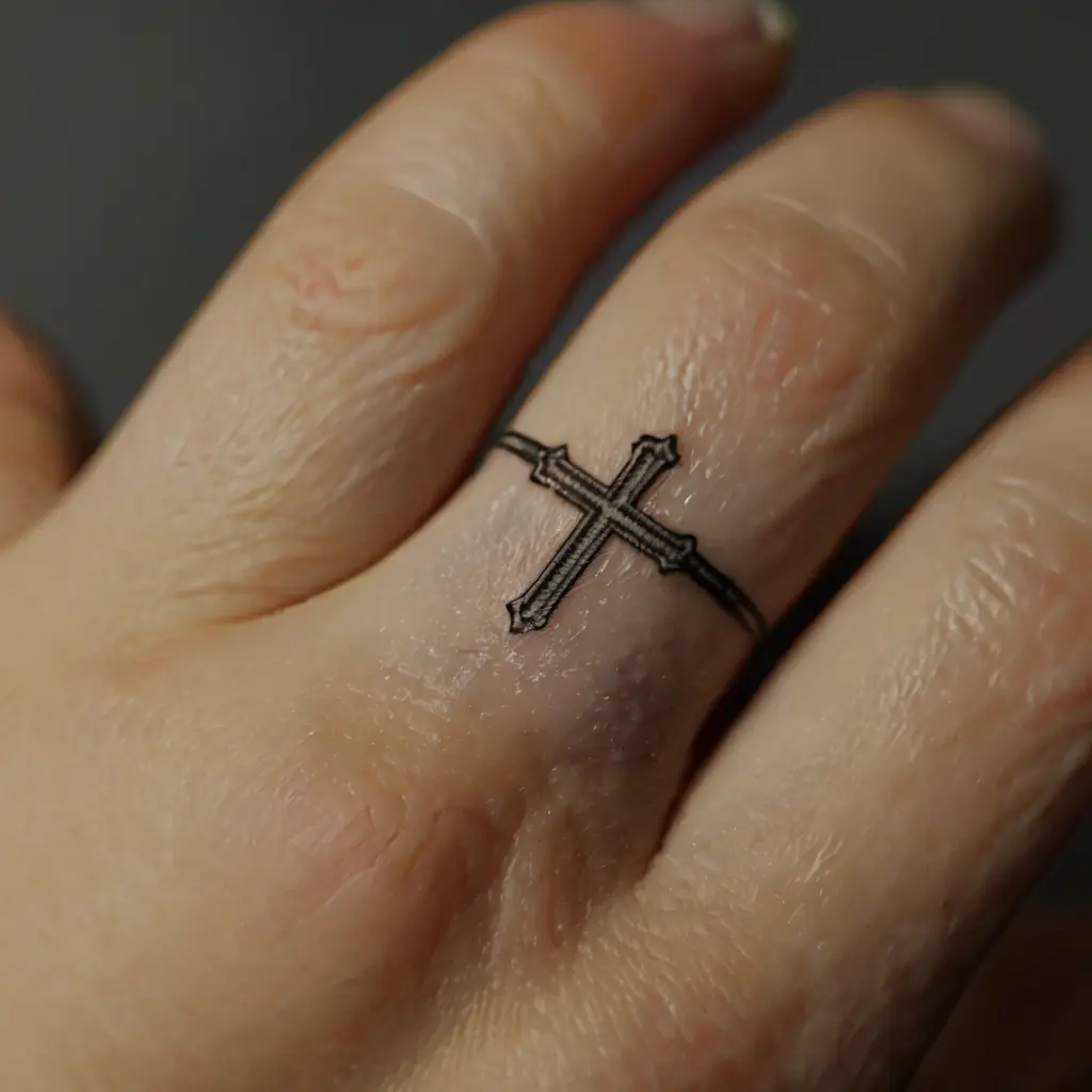 Finger and Hand Small Cross Tattoo