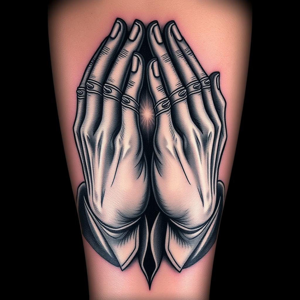 Jesus praying hands tattoo