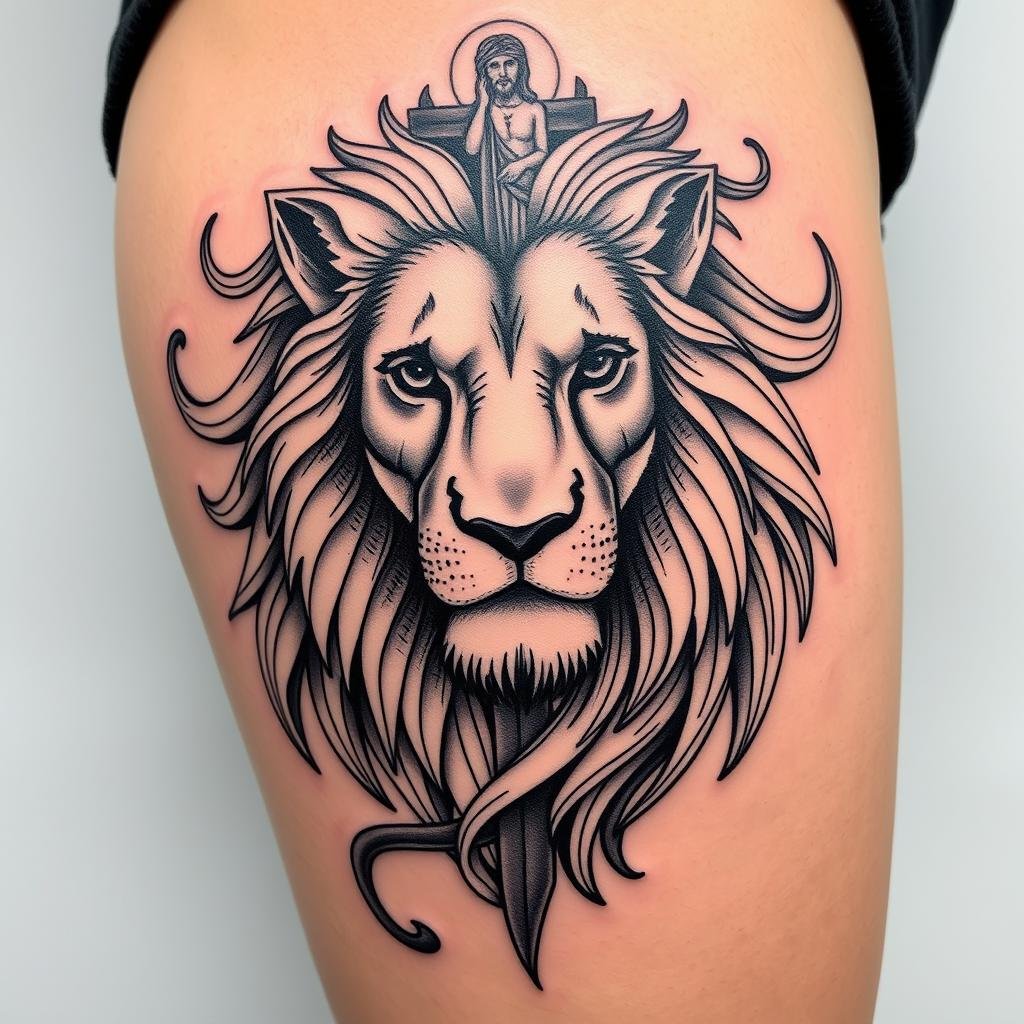 Lion Cross Jesus Tattoo