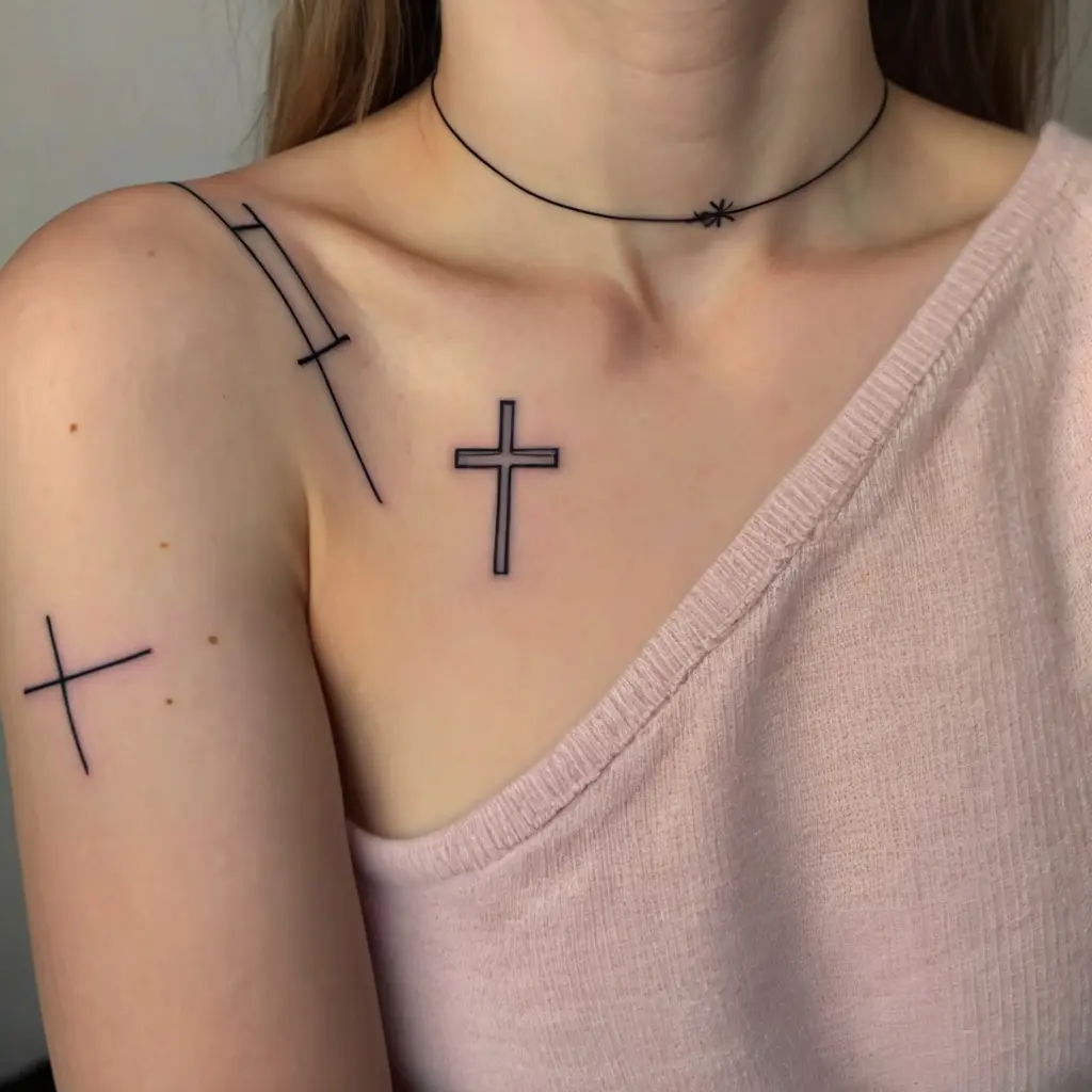 Simple Outline Tiny Cross Tattoo 2
