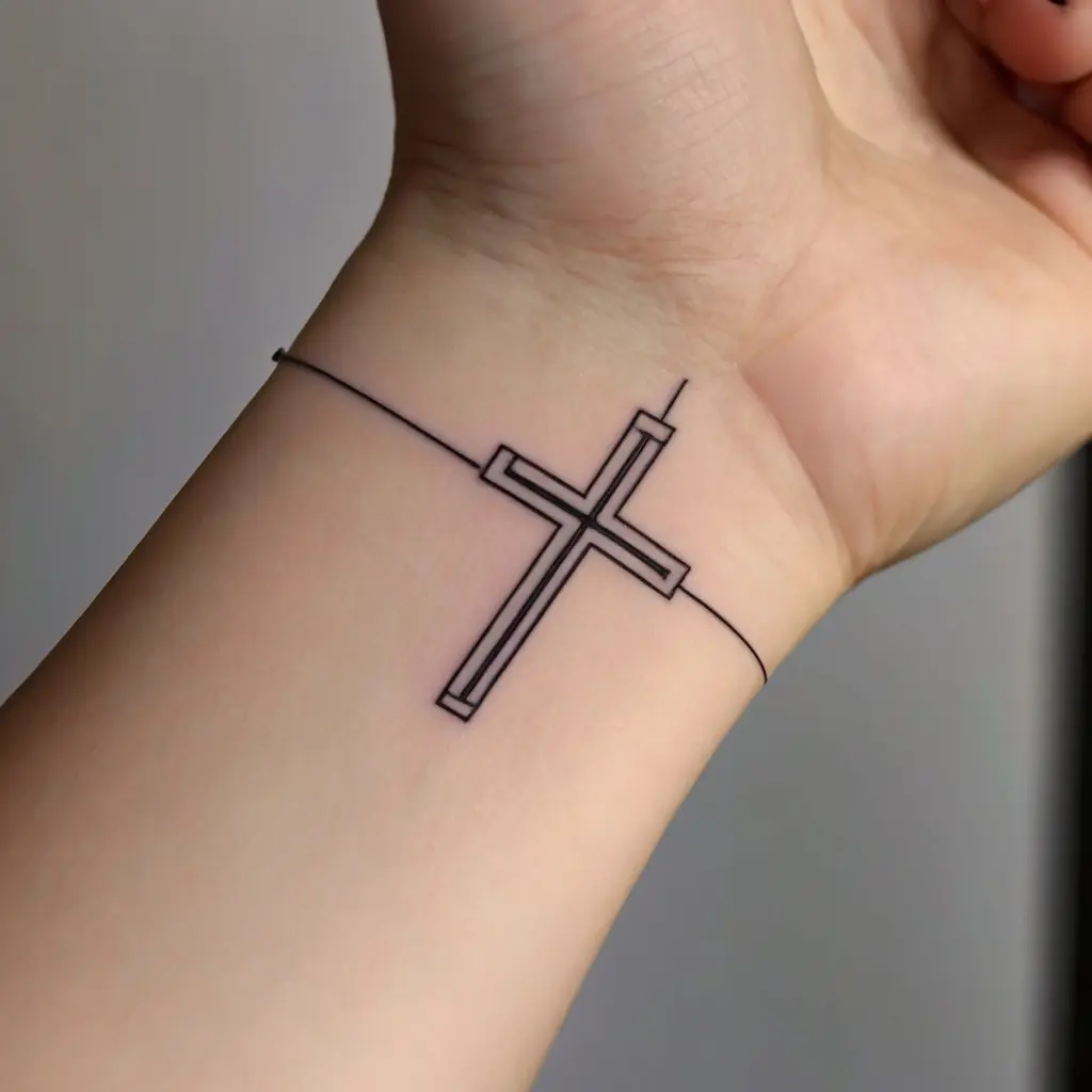 Simple Outline Tiny Cross Tattoo
