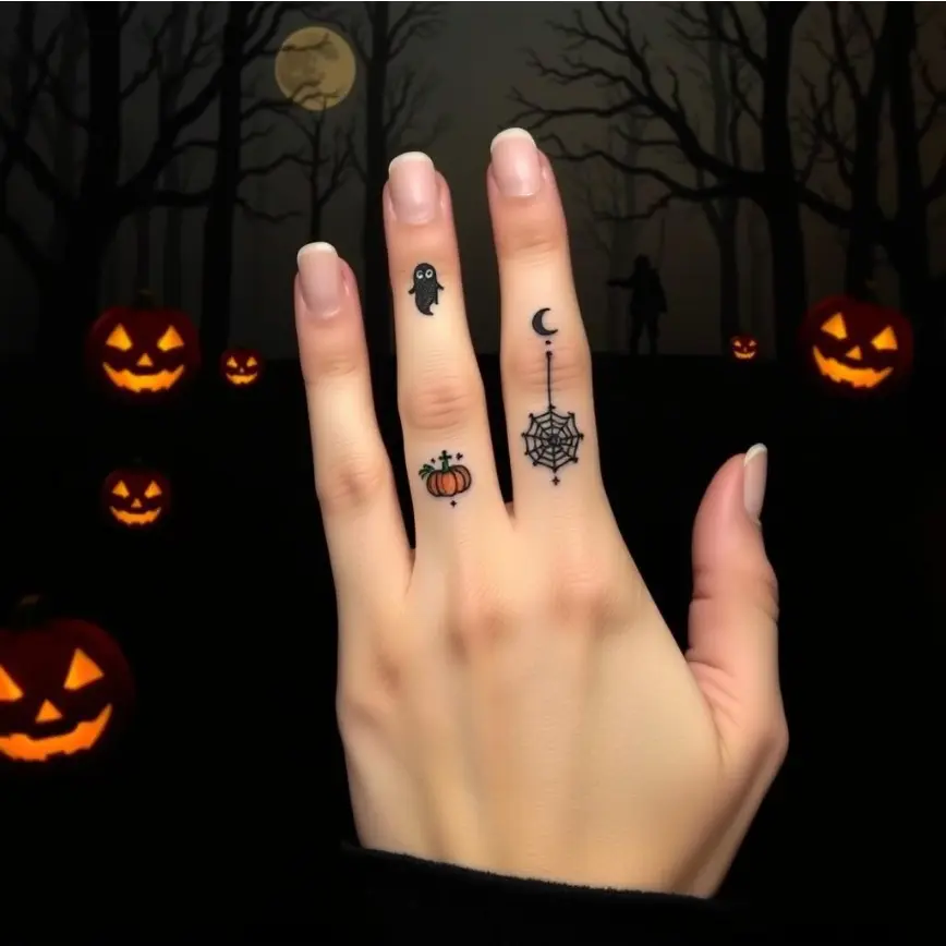 Spooky Small Halloween Finger Tattoo for Women 12