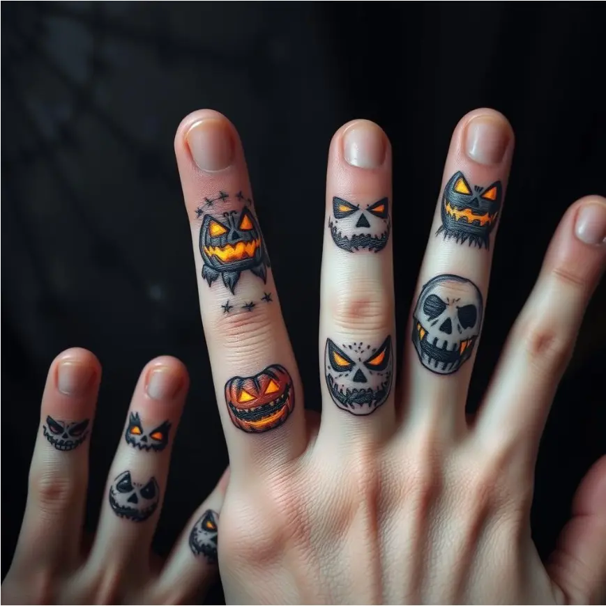 Spooky Small Halloween Finger Tattoo for Women 7