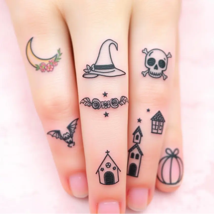 Spooky Small Halloween Finger Tattoo for Women 9