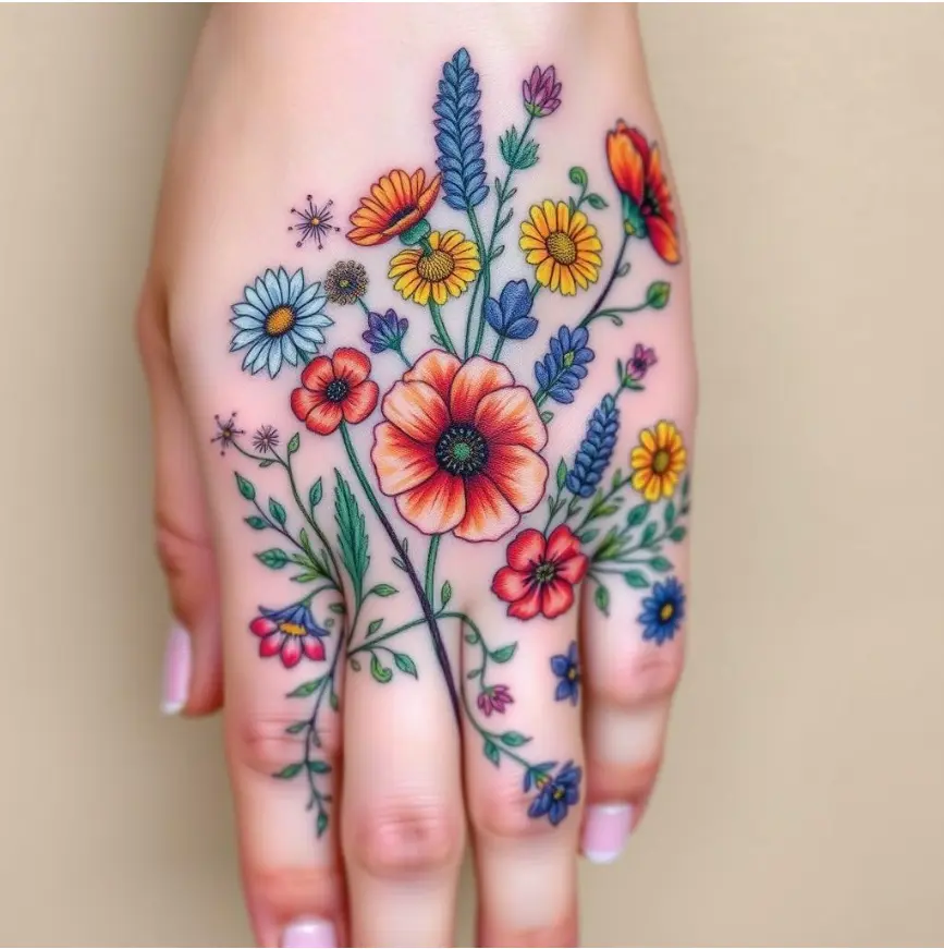 Wildflower Hand Tattoo