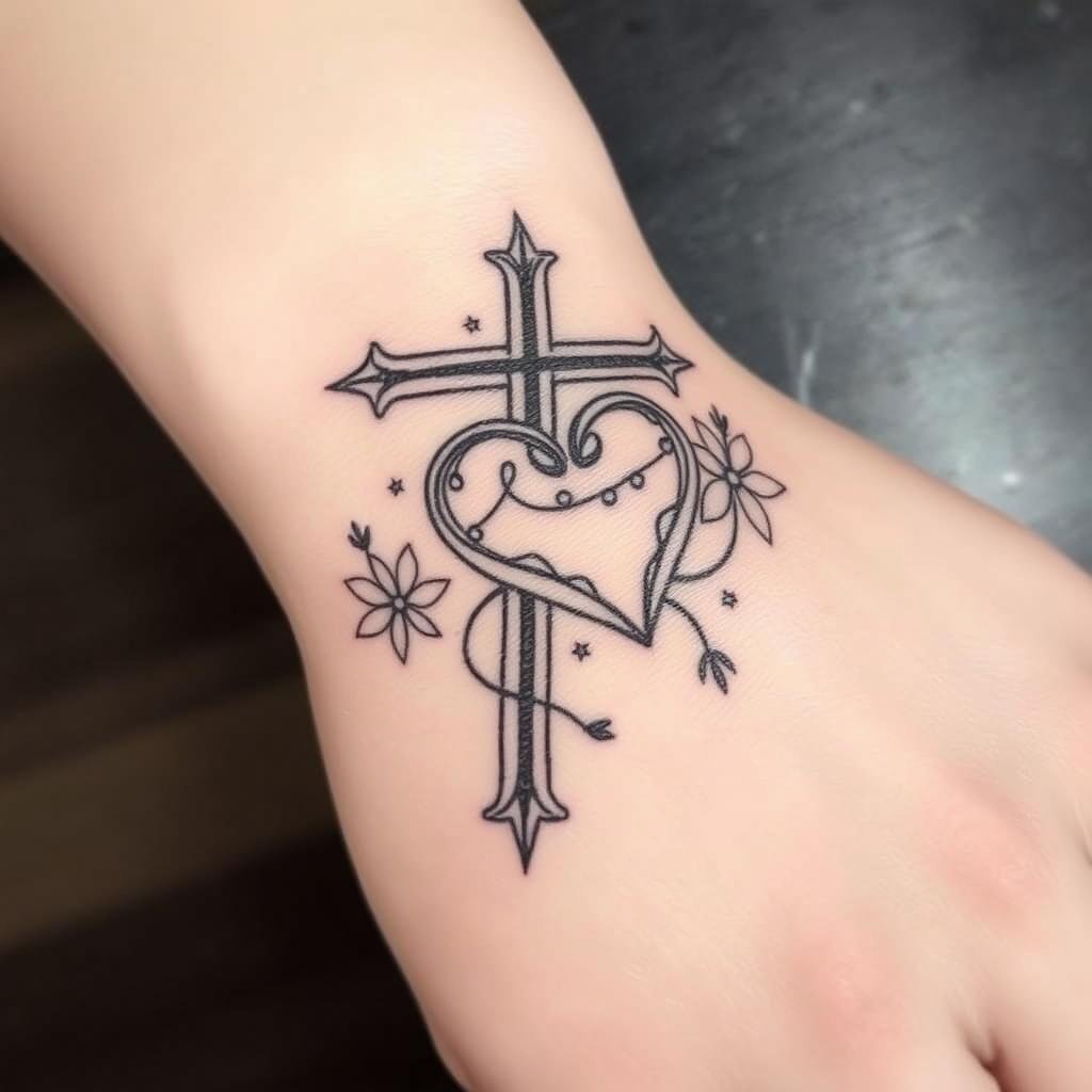 black cross with heart tattoo