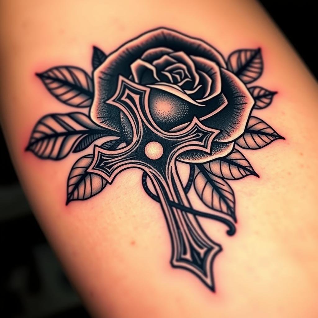 black rose cross tattoo