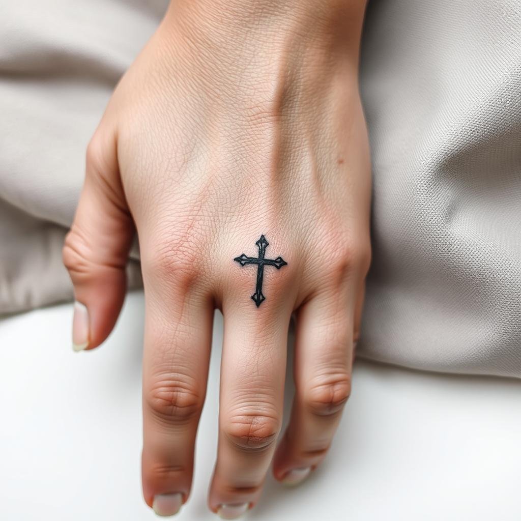 blackwork cross hand tattoos