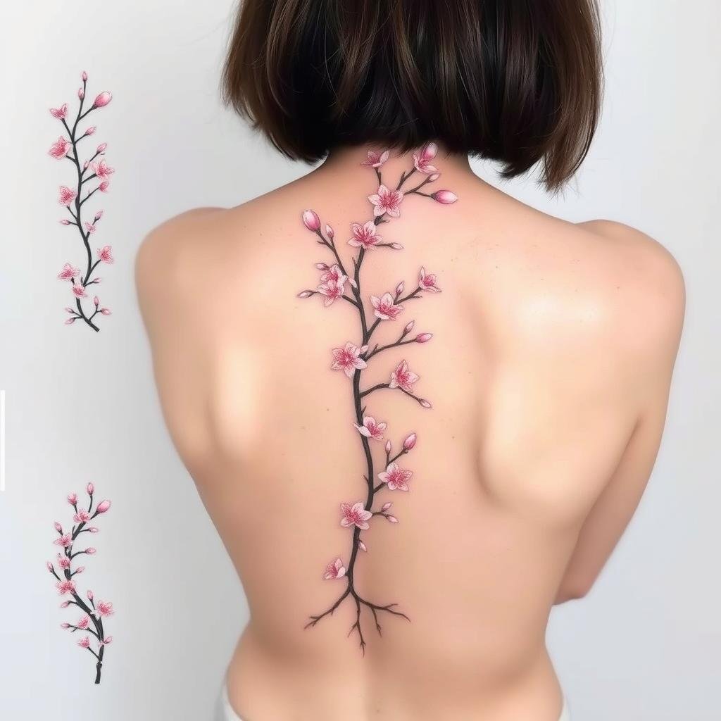 cherry blossom spine tattoo ideas