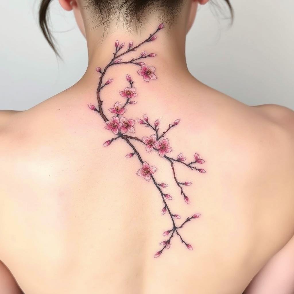 cherry blossom spine tattoo ideas