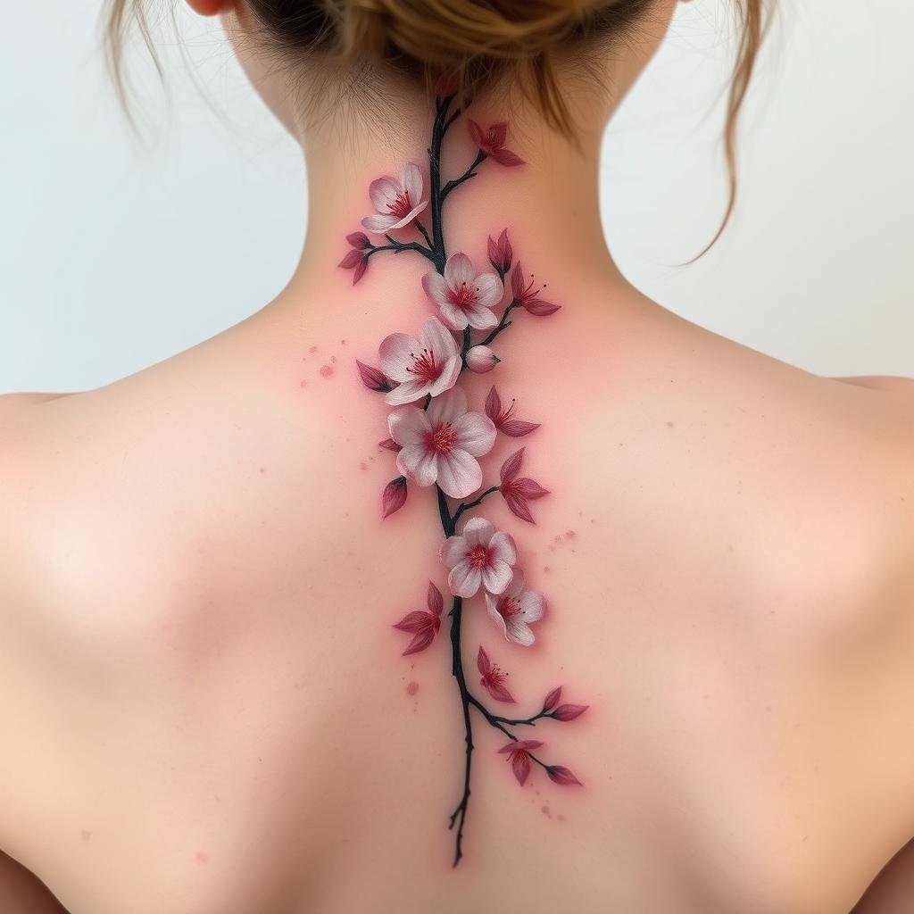 cherry blossom spine tattoo ideas